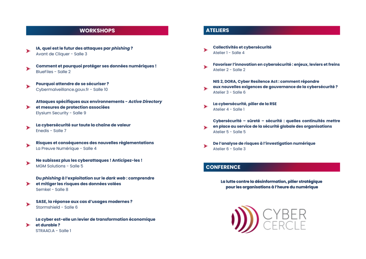 workshops et ateliers - salles RCYBERARA2024